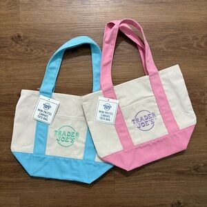 Trader Joe’s Mini Tote Bags - Pastel Blue and Pink Set of Two